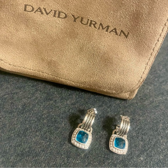 DY diamond and topaz earrings solid silver 925 designer - Picture 5 of 7